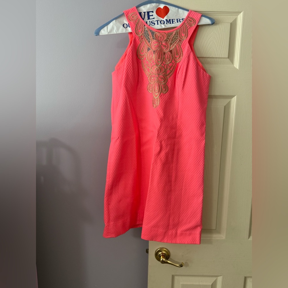 Lilly Pulitzer Coral Dress with Gold Detailing